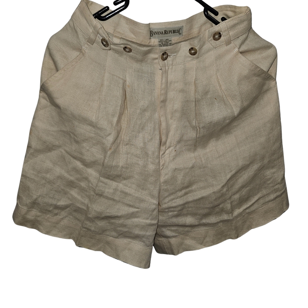 Banana Republic Cream Bermuda Shorts High-Waisted Linen %100 Linen